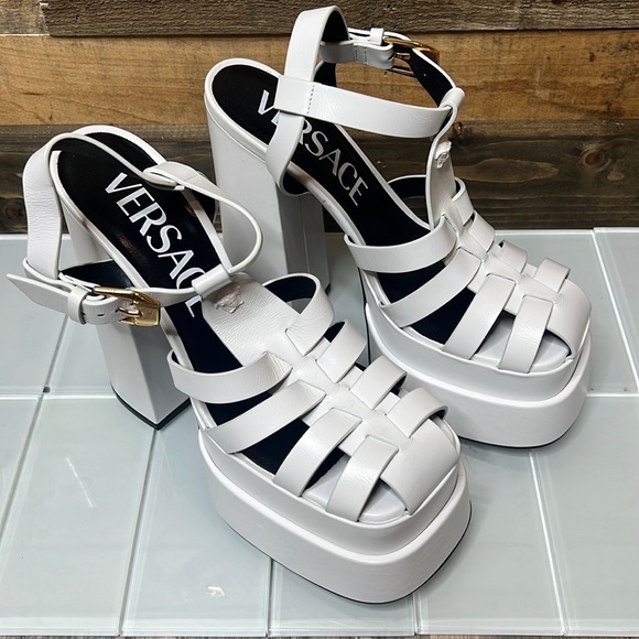 Versace La Medusa White Platform Sandal Heels - Picture 5 of 16